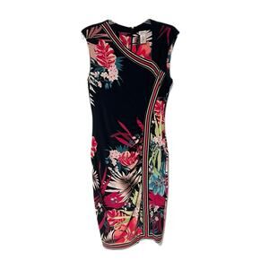 CACHE Sheath Dress Size 10 Tropical Floral Oriental Stretch Coquette VTG